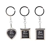 Ensemble de porte - clés de cadre photo - ensemble de trois pièces porte - clés et porte - clés de cadre photo vierge en acier inoxydable, cadeau souvenir DIY personnalisé