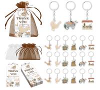 Ensemble de porte-clés en acrylique sur le thème du marché fermier avec inscription « She's Fresh off the Market » - Étiquettes de remerciement - Marron/blanc - Sacs en organza et pour fête