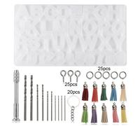 Ensemble De Porte-Clés En Silicone Avec Lettres, Moules En Résine, En Métal, Pendentif Numéro De Maison, Goutte De Cristal, Colle, Kit De Fabrication De Bijoux, Diy, 1 Pièce Gris