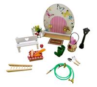 Ensemble de porte de fée miniature - Accessoires de décoration de jardin, scène de terre en bois avec petits détails, intérieur et extérieur avec motif fantaisie, kit de décoration de terrarium