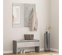 Ensemble de porte-manteaux en bois gris béton avec banc, tiroir, crochet à | Banc de couloir avec tiroir, patère, miroir, espace de rangement, siège, instructions de montage incluses (français non