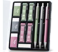 Ensemble de porte-mines esthétiques de 0,5 mm avec étui - 3 porte-mines vintage, 4 tubes de recharges HB #2, 3 gommes et 12 recharges de gomme, joli kit de crayons pour la rentrée scolaire