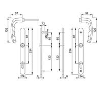 Hoppe Ensemble de porte plaque étroite Atlanta 1530/300LFSGL PZ70 Clé i Asp. inox F9 ép.58/67