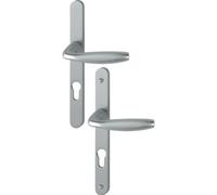 Ensemble de porte sur plaque New york Clé i aspect inox F9 HOPPE - ép.68/77 1810/300LFGL/1810RH - 3766651