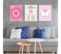 Ensemble de posters sur toile avec chiffres d'ange aura, dégradé rose, esthétique et spirituelle, peinture à énergie positive, image de papillon Y2K, décoration murale tendance pour chambre à coucher,
