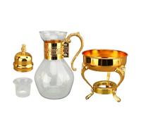 Ensemble de pot à café en verre, pichet à eau chauffable avec couvercle et tasse de style vintage à thé froid chaud avec poignée ergonomique pour la maison et le bureau (Or)