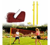Ensemble de poteaux de Badminton et Filet de Volley-Ball avec poteaux, Filet de 6,1 x 0,76 m, poteaux télescopiques Ronds en Fer pour Usage intérieur et extérieur