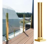 Ensemble de poteaux de garde-corps en verre doré pour usage commercial - Système de balustrade en acier inoxydable brossé pour intérieur/extérieur, poteau d'angle de main courante de sécurit
