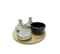 Ensemble de poterie marocain artisanal - 3 mini tajines + 1 bol + plateau - Argile blanche avec liseré doré 14K - Service apéritif/épices - Fait main au Maroc