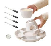 Ensemble de pots à chocolat - 25,3 x 25,3 x 12 cm - Service à fondue en céramique avec fourchette et accessoires | Chauffe-chocolat innovant en céramique pour fruits, collations, desserts