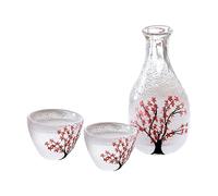 Ensemble de pots à saké, ensemble de cadeaux japonais transparents, tasses à saké artisanales, verres à saké froids for froid/chaud/chaud for pique-nique à l'hôtel, 1 carafe 2 tasses/64