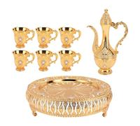 Ensemble de pots à vin vintage européens rétro élégants en alliage de zinc, kit de service de café et de thé pour décoration de dîner de fête à la maison, 6 tasses, 1 plateau, 1 (Or)
