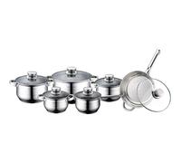 ROYALTY LINE, Ensemble de 12 pièces, Batterie de Cuisine en acier inoxydable, poêle à frire ø 24 cm, casseroles ø 16, 18, 20, 24 cm avec couvercles en verre, Tous Feux, Argent
