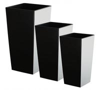 Kadax Set de 3 pots de fleurs hauts – H 36/46,5/57,5 cm – Noir lisse – Intérieur/extérieur