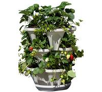 Ensemble de pots de fleurs verticaux empilables à 3 niveaux pour intérieur et extérieur - Arrosage automatique de haut en bas - Pour fraises, herbes, poivrons, fleurs et plantes succulentes (pierre)