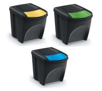 Ensemble de poubelles de recyclage Keden Sortibox 3x25L noir