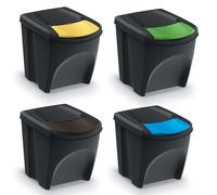 Ensemble de poubelles de recyclage robuste Keden Sortibox 4x25 litres noir