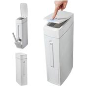 Ensemble de poubelles de salle de bains 16,5 x 8 x 4,3 pouces Poubelle de salle de bains mince de 1,2 gallons avec porte-brosse de toilette Poubelle de toilette rectangulaire blanche à ouverture par p