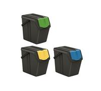 Lot de 3 poubelles KEDEN SORTIBOX 100% plastique recyclé, noir, 75L
