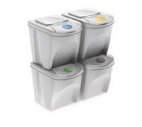 Ensemble de Poubelles Tri sélectif 4x25L compartiments blanc anthracite gris