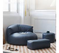 Ensemble de pouf moderne en similicuir avec pouf d'angle et repose-pieds pour chambre à coucher, salon et jardin - Bleu marine - Confortable - Sans cadre