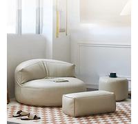 Ensemble de pouf poire en similicuir blanc laiteux confortable, canapé d'angle et repose-pieds pour chambre à coucher, salon et jardin - Meubles sans cadre