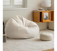 Ensemble de pouf poire en similicuir de qualité supérieure pour adultes - Imperméable, avec repose-pieds et poche, rempli, confortable (E 90 x 100 cm)