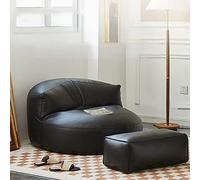 Ensemble de poufs en cuir synthétique - Canapé confortable et d'angle pour salon, chambre à coucher, jardin - Repose-pieds durable, design sans cadre (noir)