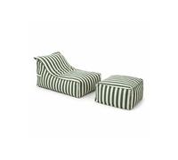 Ensemble de poufs exterieur rayés vert déperlant POSITANO