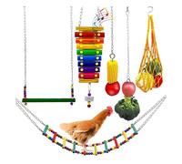 Ensemble de poulailler 6 pièces : balançoire xylophone et échelle colorée pour perroquet et poule