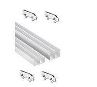 Ensemble de poulies de rail en alliage d'aluminium, comprenant quatre poulies, colle sans perforation, convient aux portes vitrées de cuisine et de salon, peut serrer une épaisseur de 5 mm.(170cm)