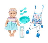 Ensemble de Poussette de pour, pour Tout-Petits avec Poussette - Chaise de Salle à Manger pour Tout-Petits, Accessoires de pour,réaliste de 10 Pouces avec Accessoires de pour, Jouet de ma