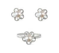 Ensemble de première communion en argent sterling 925, boucles d'oreilles en forme de fleur de 9 mm avec une perle de 4 mm.