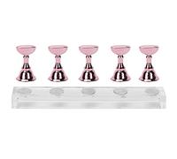 Ensemble de présentation de pointes d'ongles 5 pièces, base ferreuse avec interface adhésive, composants en plastique et acrylique, pour la pratique technique (Rose Pink)