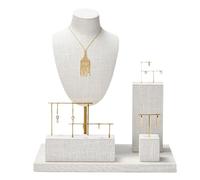 Ensemble de présentoirs à bijoux, collier, mannequin, support en lin, présentoir pour collier, buste et collier, avec plaque de base (44 x 26 cm), pour magasin d'exposition, vente de bijoux, boucles