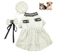 Ensemble de princesse en tweed pour chien - Robe béret et nœud papillon - Costume de Yorkshire Lolita en dentelle et tweed - Manteau mignon et jupe pour chiot (blanc laiteux, taille M)