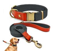 Ensemble de Promenade XL pour Très Grand Chien, Collier Nylon et Cuir, Kit Laisse et Collier Ultra-Résistant, Style Rétro Chic pour Molosses et Grands Chiens, Durable, Bleu-Noir