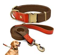Ensemble de Promenade XL pour Très Grand Chien, Collier Nylon et Cuir, Kit Laisse et Collier Ultra-Résistant, Style Rétro Chic pour Molosses et Grands Chiens, Durable, Marron
