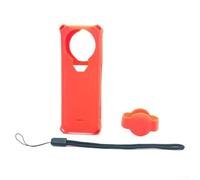 Ensemble de protection d'écran et de bouchons d'objectif pour Insta360 X5 en silicone : étui anti-chute avec cordon et protection d'objectif en silicone (rouge)