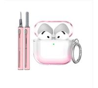 Ensemble de protection en TPU compatible avec Apple AirPods 4 avec stylo de nettoyage et porte-clés Rose