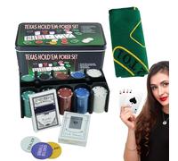 Ensemble de puces de poker - 200 pièces Kit de puce Blackjack Texas Hold'em avec code de concessionnaire et nappes | ACCESSOIRES DE CARTES PLAYSEMENTES PROFESSIONNES POUR LES ADULTES À domicile Campin