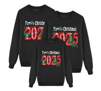 Ensemble de pulls de Noël 2025 pour femme, homme, enfant, drôle Pull de Noël Ugly Christmas Sweater Col Rond Unisexe Pull de Noël Couple Tenue de Noël Moche Sweat-shirt Costume de Noël, noir3, XXL