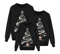 Ensemble de pulls de Noël pour la famille - Femmes Hommes Enfants Drôle Pull de Noël Renne Pull de Noël Couple Pull Unisexe Col Rond Sweat-shirt Moche Tenue de Noël, Noir 42, 6-7 ans