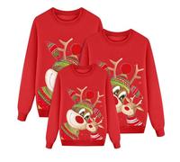 Ensemble de pulls de Noël pour la famille - Femmes Hommes Enfants Drôle Pull de Noël Renne Pull de Noël Couple Pull Unisexe Col Rond Sweat-shirt Moche Tenue de Noël, Rouge 9, XL