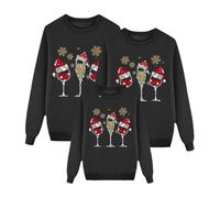 Ensemble de pulls de Noël pour la famille - Femmes Hommes Enfants Drôle Pull de Noël Renne Pull de Noël Couple Pull Unisexe Col Rond Sweat-shirt Moche Tenue de Noël, Noir 28, L