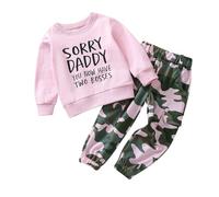Ensemble de pulls pour bébé fille - Sweat-shirt à manches longues avec lettres imprimées et pantalon de travail avec taille élastique et motif camouflage - Survêtement fille 146