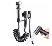 Ensemble de pulvérisation de robinet mural Fresh pour salle de bain, compagnon de toilette, pulvérisateur de bidet à main pour toilettes, vanne de contrôle double 1 entrée 2 sorties (Noir)