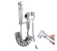 Ensemble de pulvérisation de robinet mural Fresh pour salle de bain, compagnon de toilette, pulvérisateur de bidet à main pour toilettes, vanne de contrôle double 1 entrée 2 sorties (Argenté)