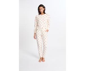 Ensemble de pyjama 2 pièces à motifs coeurs en velours - Mathilde - XL - Ecru - Femme - Etam