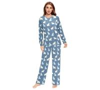 Ensemble de pyjama 2 pièces doux pour femme avec ours polaire bleu et étoiles